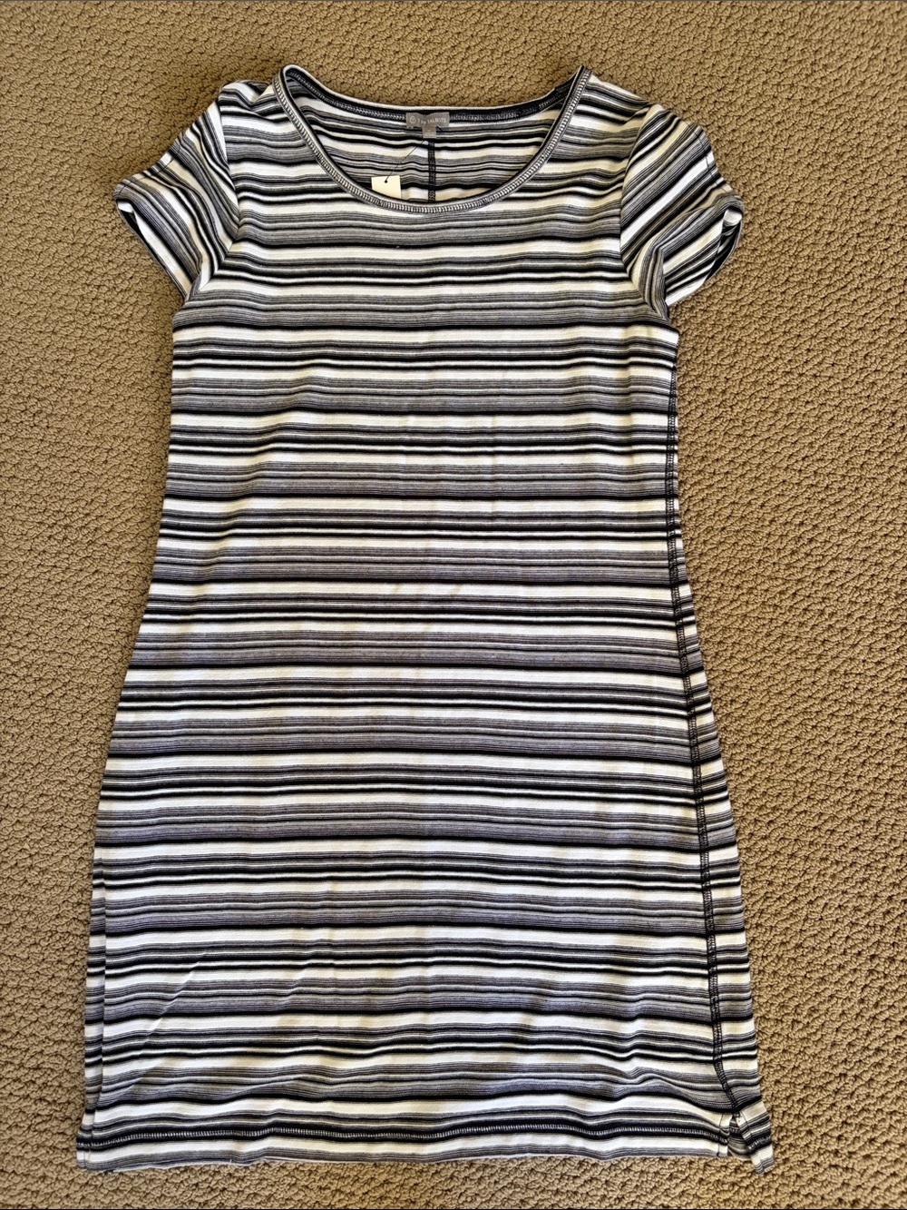 Talbots Black, White & Gray Striped Short Sleeve dress